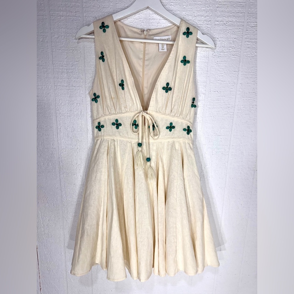 NWOT House of Harlow 1960 A line linen mini dress cream size 2